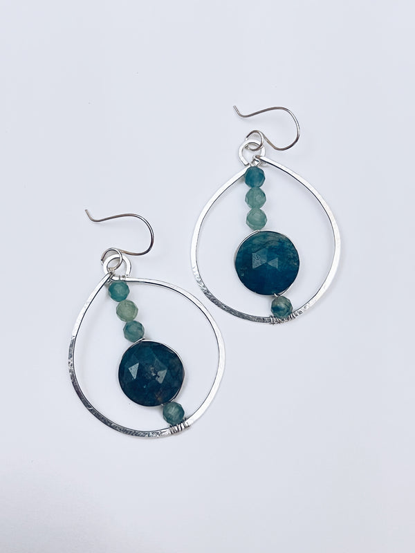 Silver Labradorite Hoops
