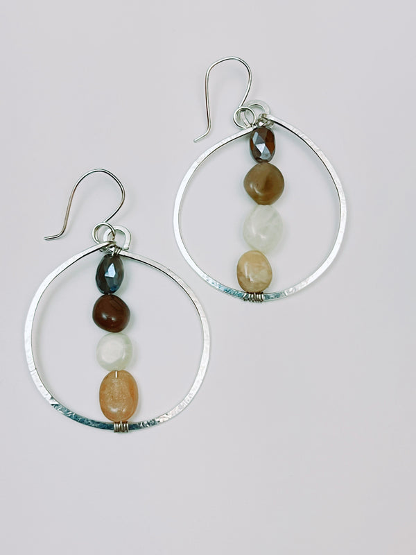 Silver Moonstone Hoops